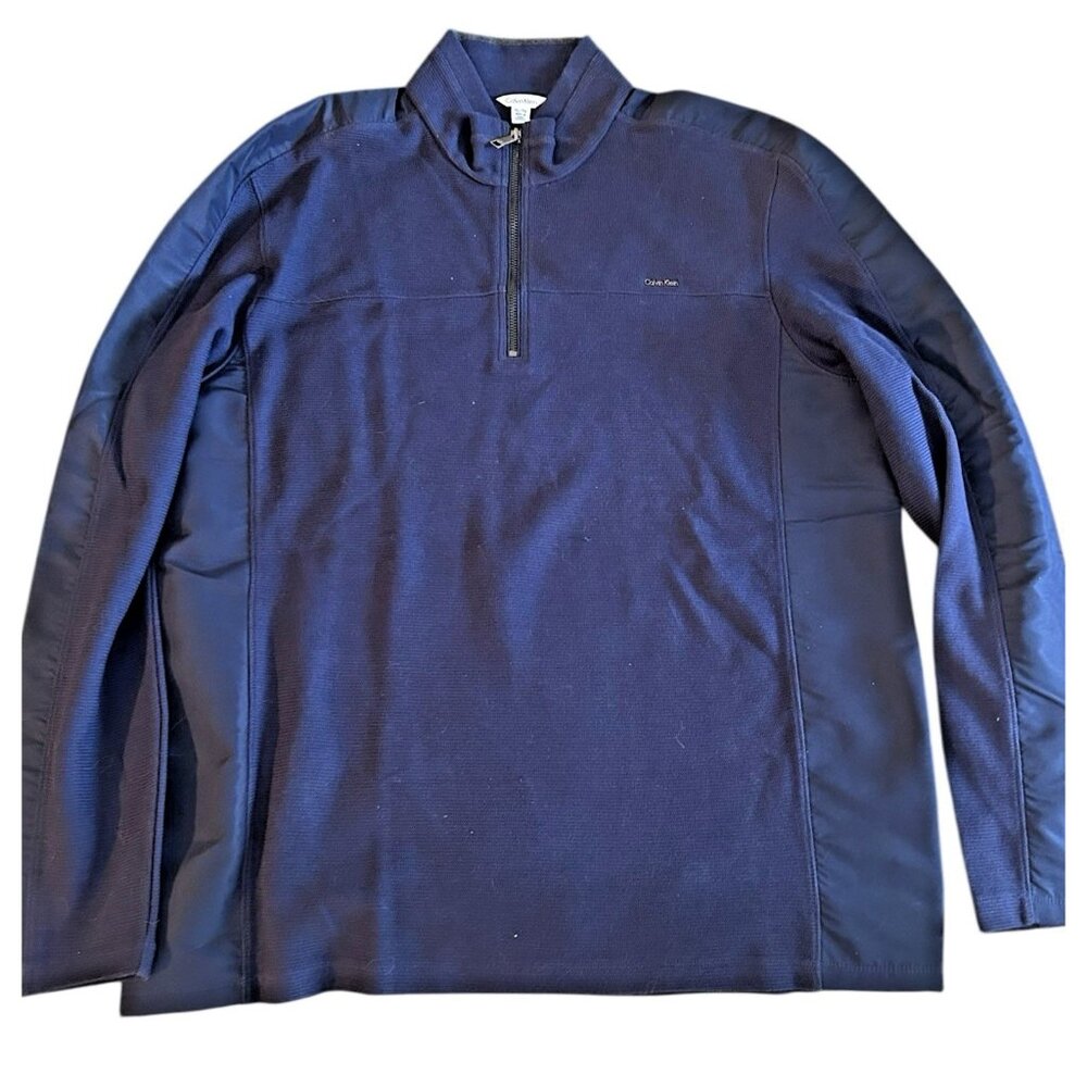 Calvin Klein Mens 1/4 zip Cotton Knit Athletic Wear Performance Pullover XL Navy